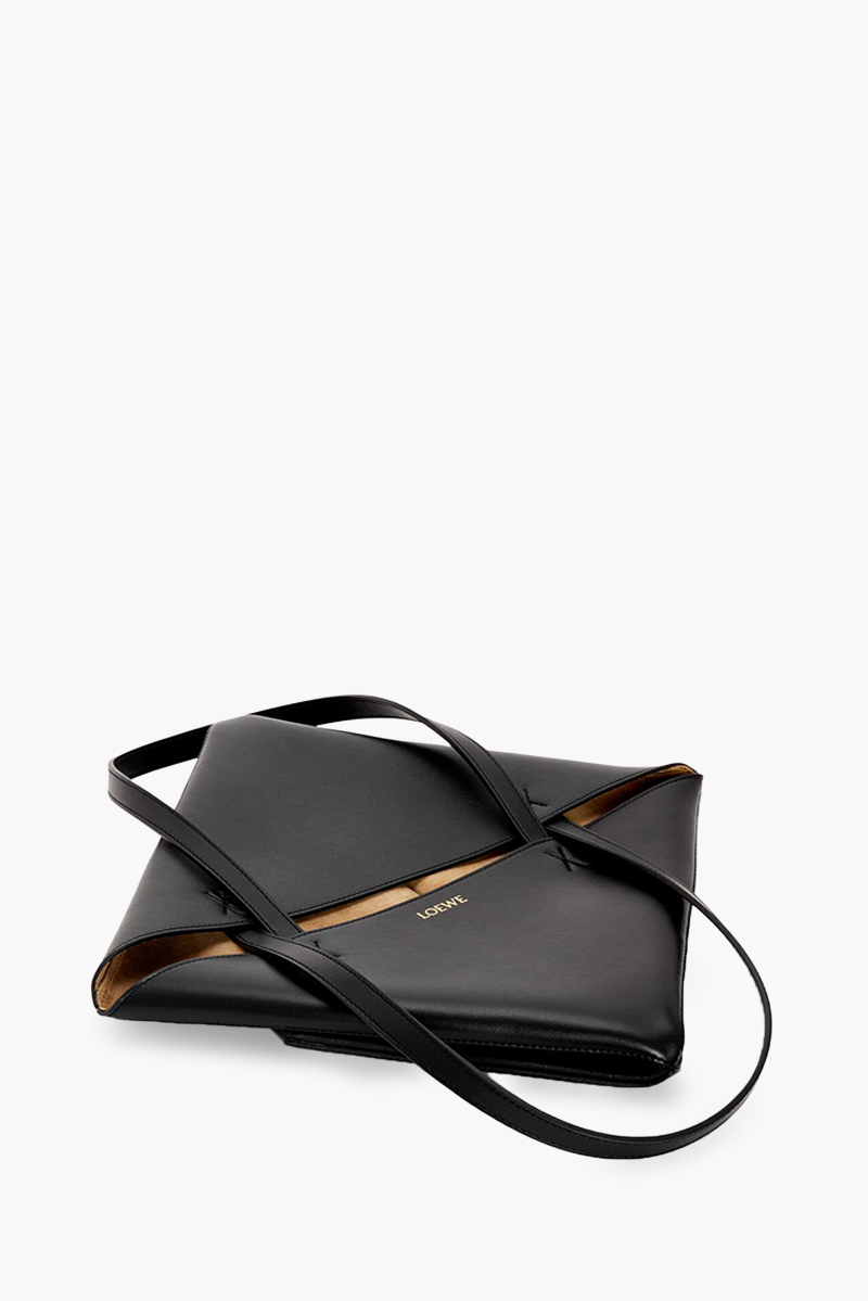 LOEWE Medium Puzzle Fold Tote Bag in Black Shiny Calfskin 3