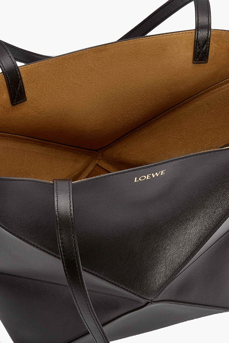 LOEWE Medium Puzzle Fold Tote Bag in Black Shiny Calfskin 4