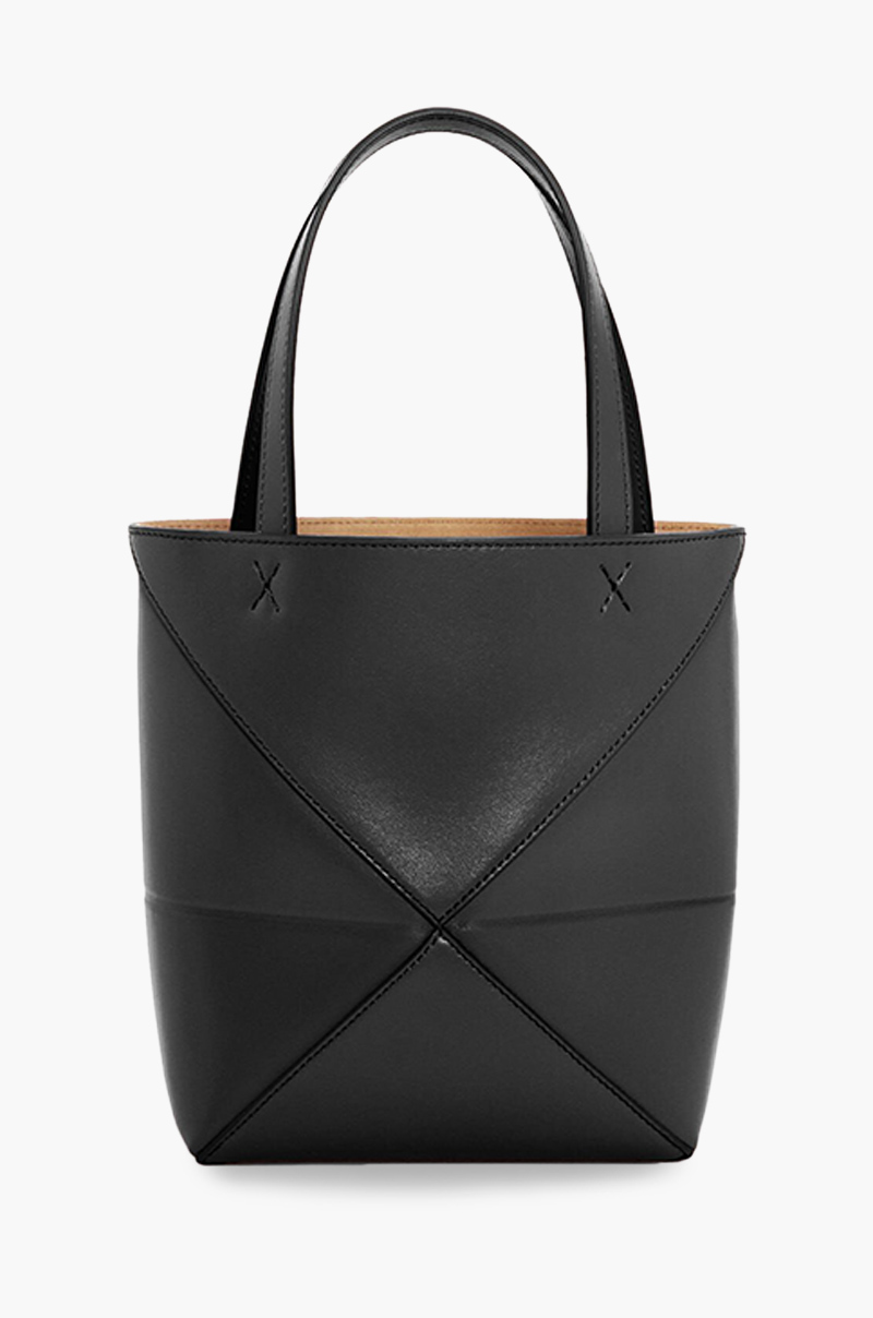 LOEWE Mini Puzzle Fold Tote Bag in Black Shiny Calfskin 1