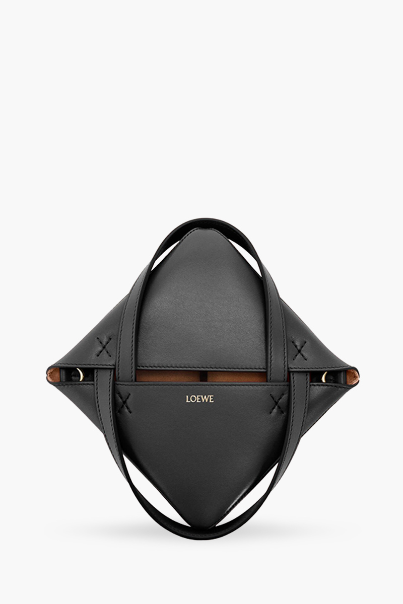 LOEWE Mini Puzzle Fold Tote Bag in Black Shiny Calfskin 4