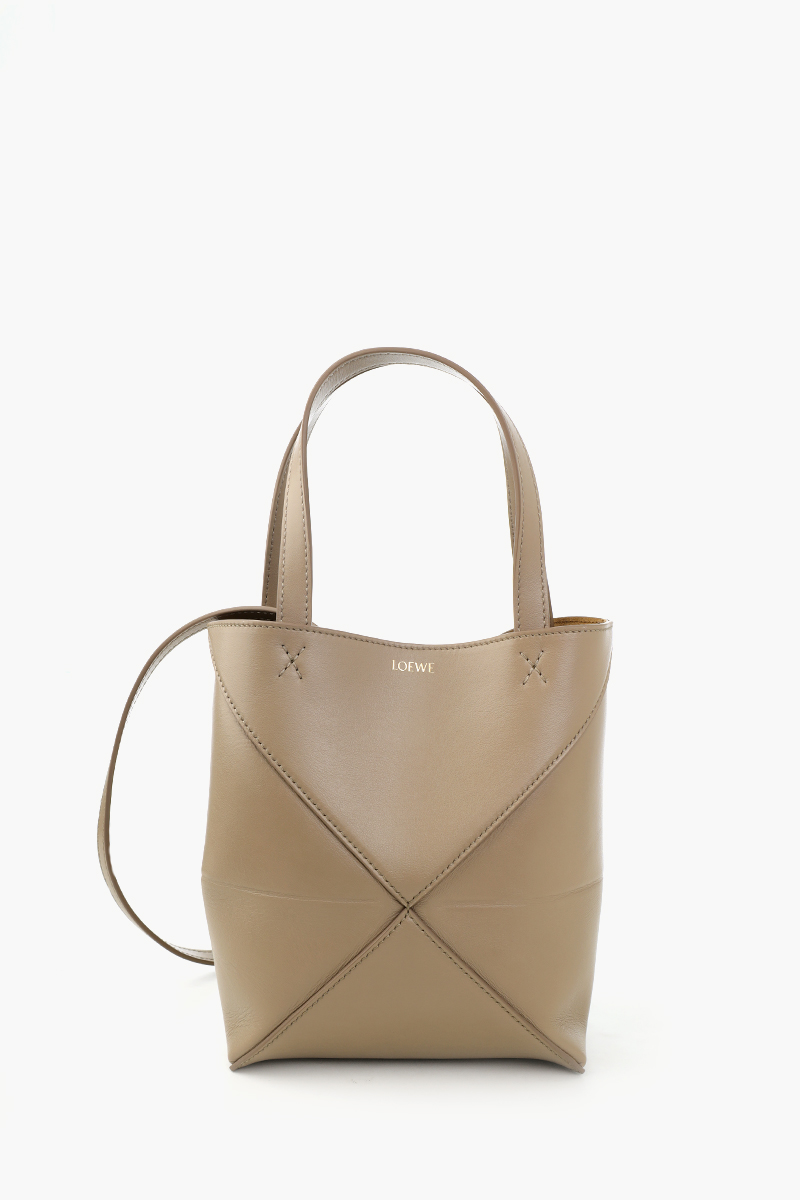 LOEWE Mini Puzzle Fold Tote Bag in Sand Shiny Calfskin 0