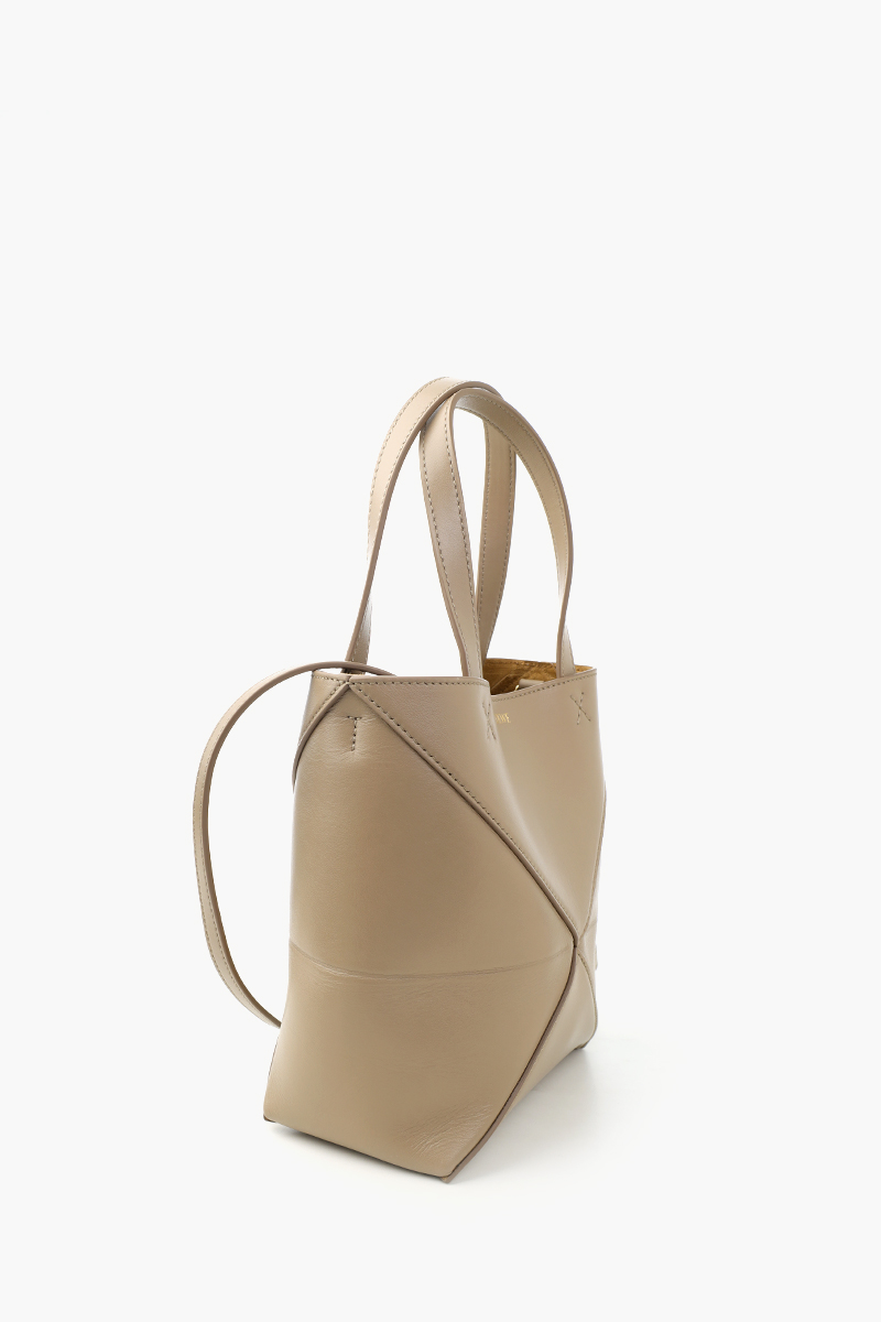LOEWE Mini Puzzle Fold Tote Bag in Sand Shiny Calfskin 1