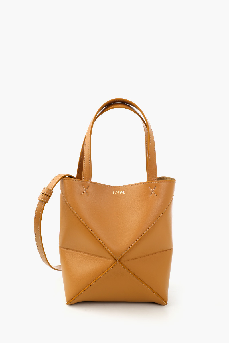 LOEWE Mini Puzzle Fold Tote Bag in Warm Desert Shiny Calfskin 0
