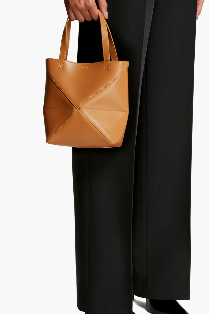 LOEWE Mini Puzzle Fold Tote Bag in Warm Desert Shiny Calfskin 3