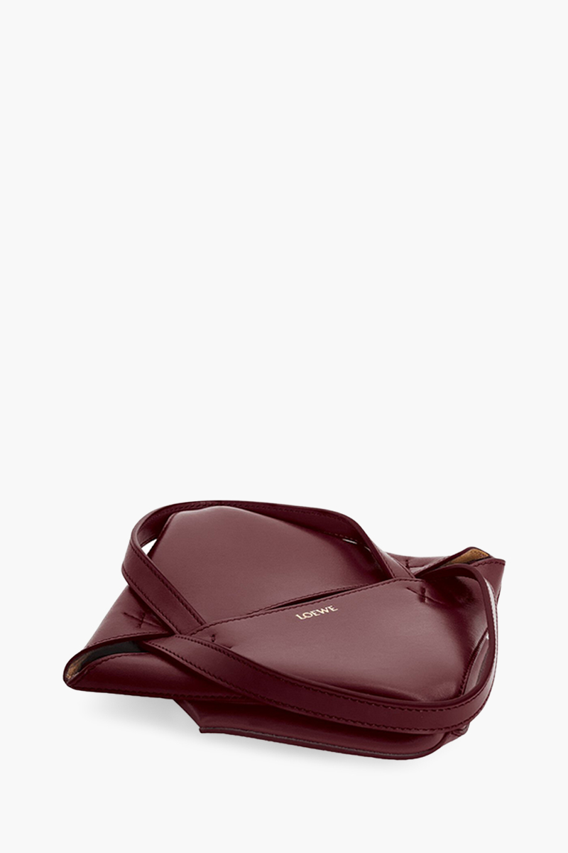 LOEWE Mini Puzzle Fold Tote Bag in Dark Burgundy Shiny Calfskin 4