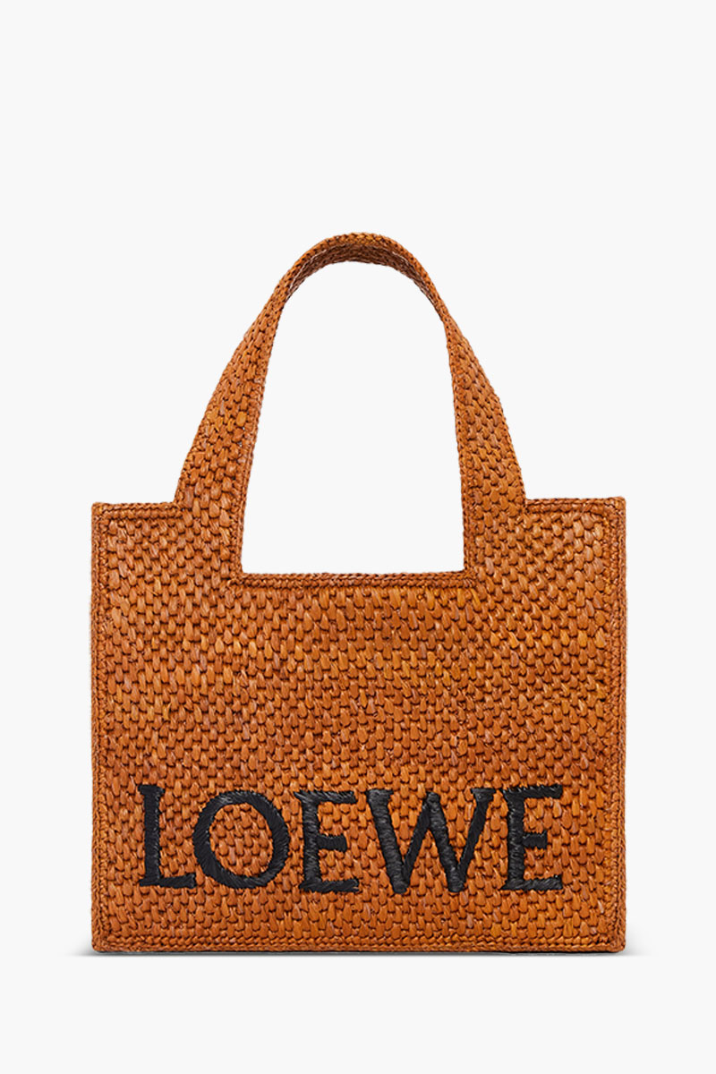 
LOEWE Small Font Tote Bag in Golden Honey Raffia with Adjustable Shoulder Strap
 0