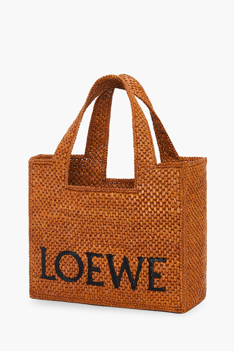 
LOEWE Small Font Tote Bag in Golden Honey Raffia with Adjustable Shoulder Strap
 2