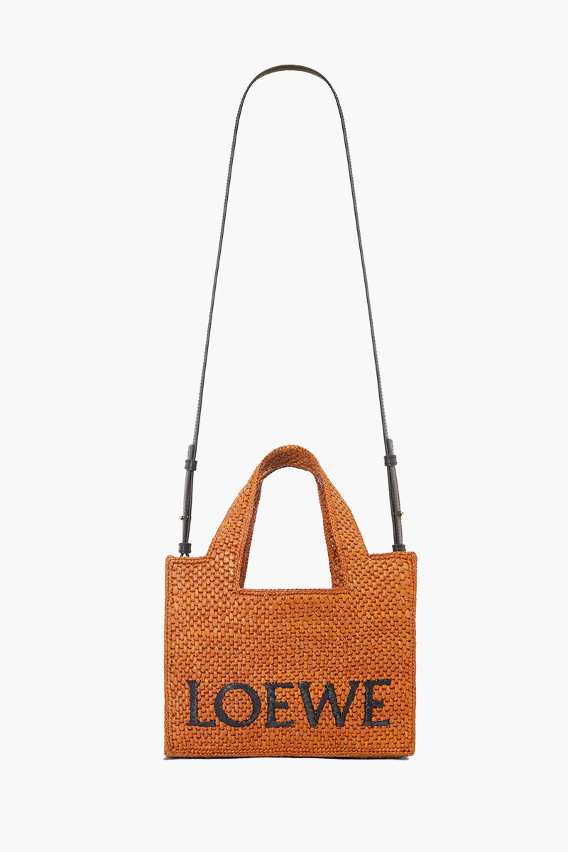 
LOEWE Small Font Tote Bag in Golden Honey Raffia with Adjustable Shoulder Strap
 3