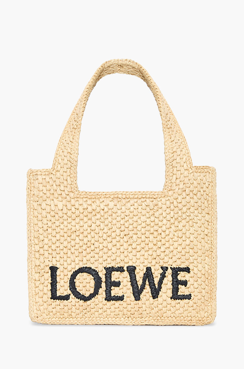 LOEWE Mini Font Tote Bag in Natural Raffia 0