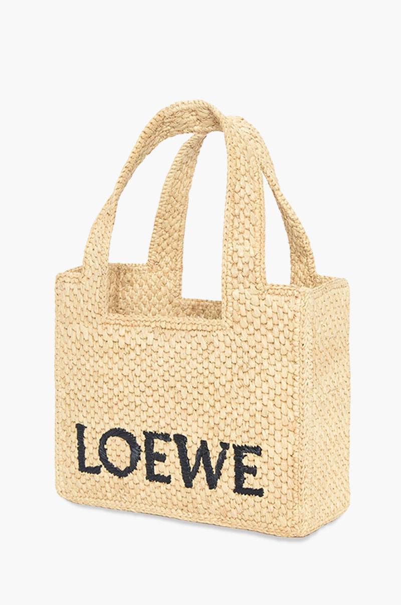 LOEWE Mini Font Tote Bag in Natural Raffia 2