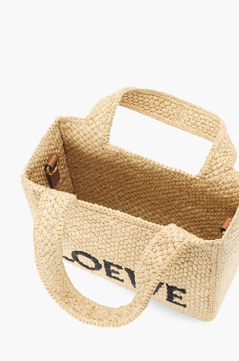LOEWE Mini Font Tote Bag in Natural Raffia 4