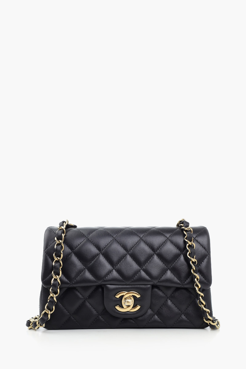 CHANEL Mini Classic Flap Handbag in Black Lambskin Light GHW 0