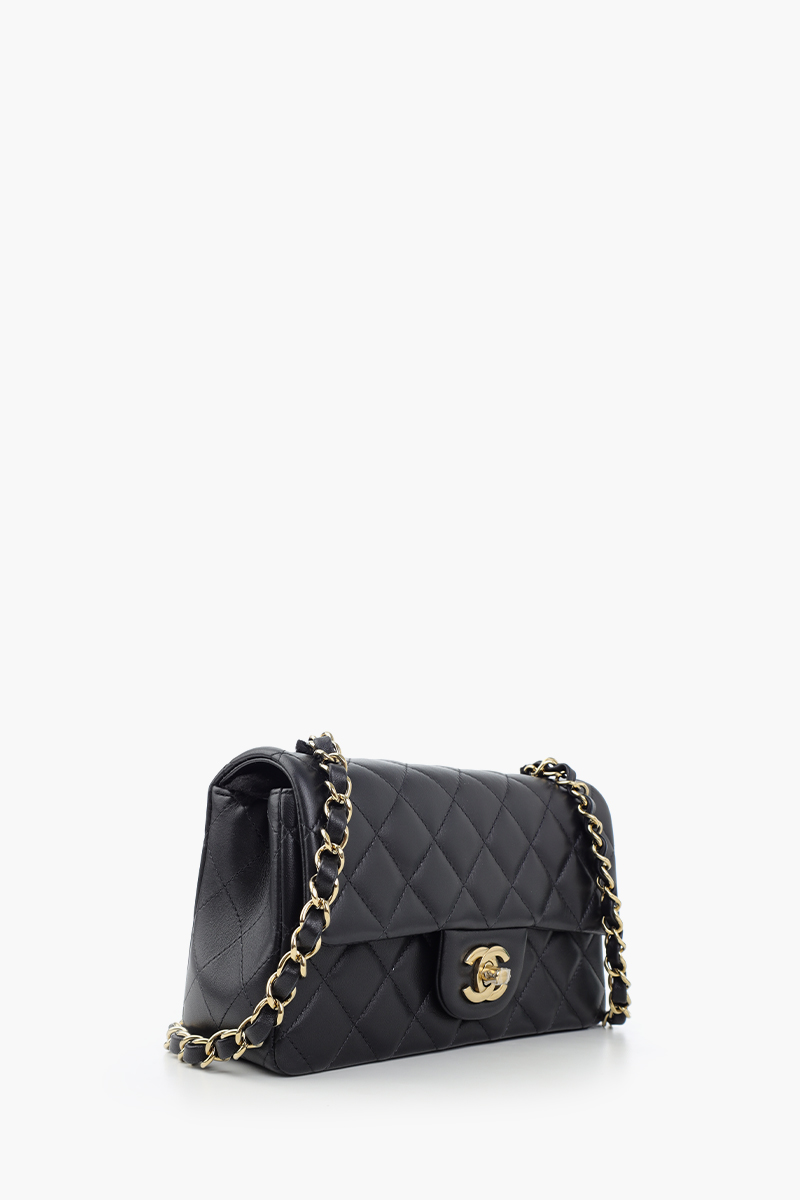 CHANEL Mini Classic Flap Handbag in Black Lambskin Light GHW 1