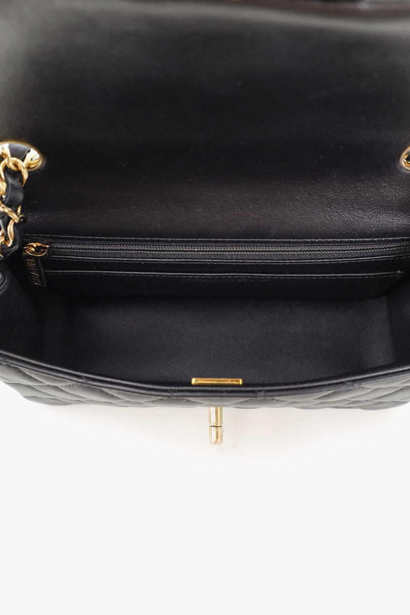 CHANEL Mini Classic Flap Handbag in Black Lambskin Light GHW 3