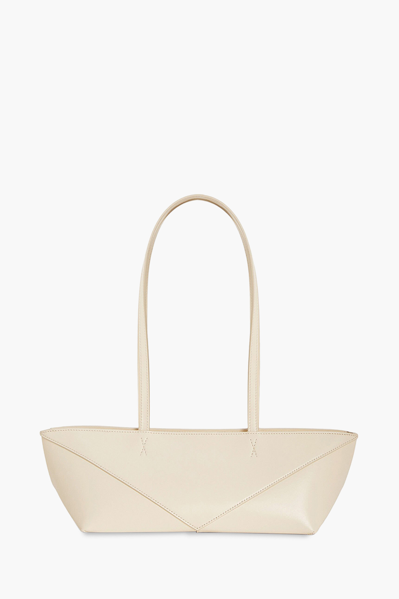 LOEWE Cropped Puzzle Fold Bag in Chalk Shiny Calfskin 1