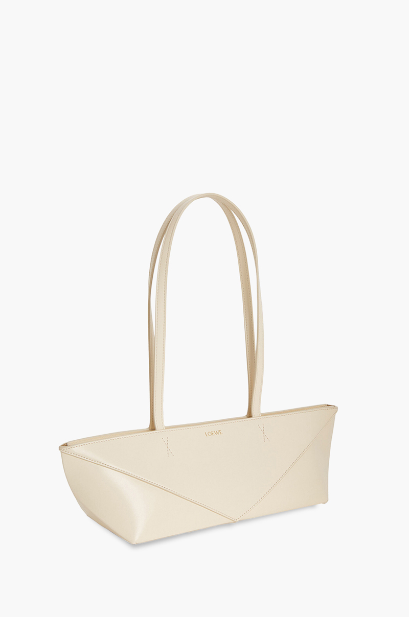 LOEWE Cropped Puzzle Fold Bag in Chalk Shiny Calfskin 2