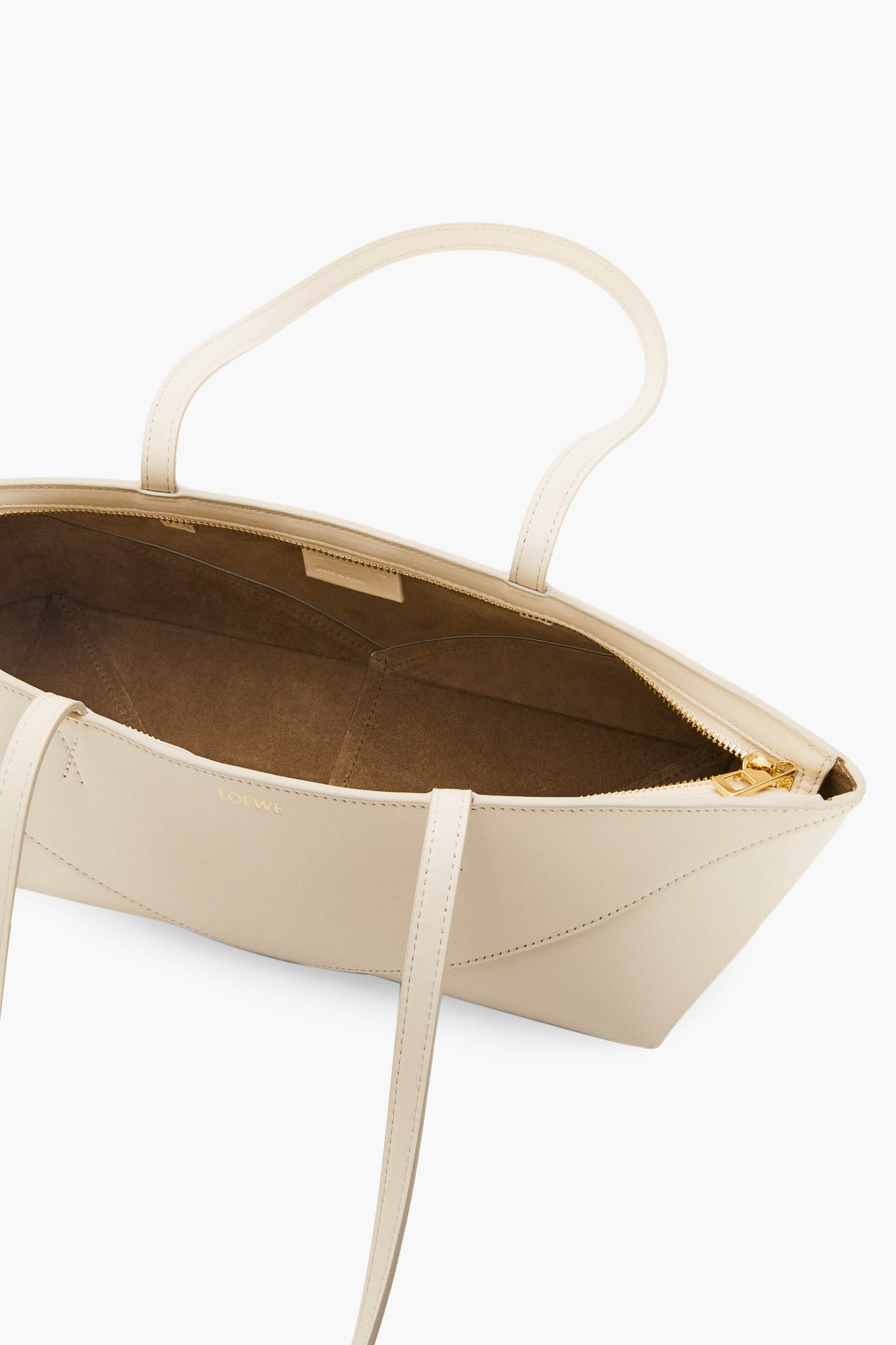 LOEWE Cropped Puzzle Fold Bag in Chalk Shiny Calfskin 3