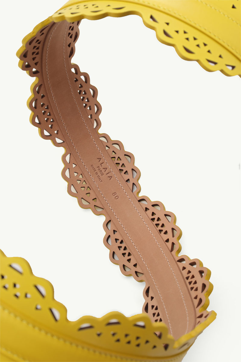 ALAIA Vienne Motif Openwork Leather Corset Belt 6cm in Yellow Supple Lambskin 2