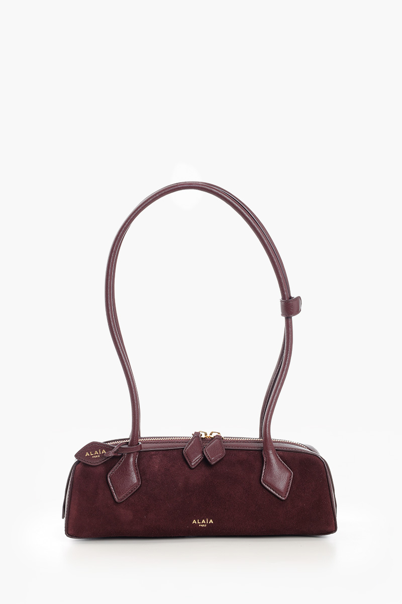 ALAIA Small Le Teckel Shoulder Bag in Rouge Grenat Suede x Shiny Goatskin 0