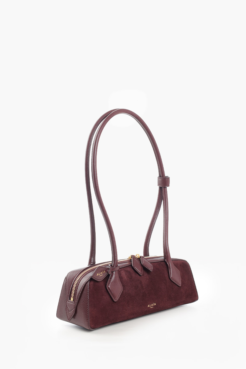 ALAIA Small Le Teckel Shoulder Bag in Rouge Grenat Suede x Shiny Goatskin 1