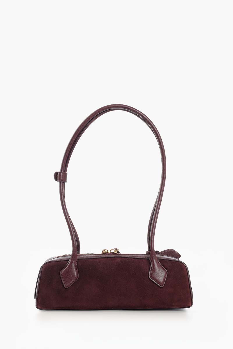 ALAIA Small Le Teckel Shoulder Bag in Rouge Grenat Suede x Shiny Goatskin 2