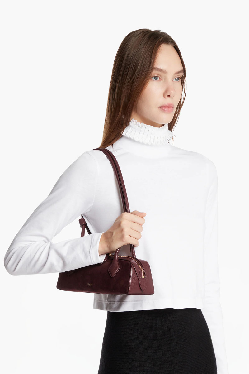 ALAIA Small Le Teckel Shoulder Bag in Rouge Grenat Suede x Shiny Goatskin 3