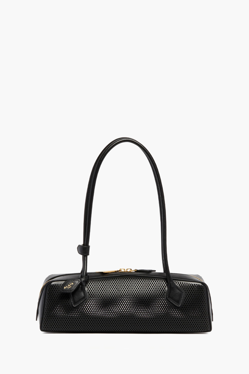 ALAIA Medium Le Teckel Bag in Black Perforated Leather 0
