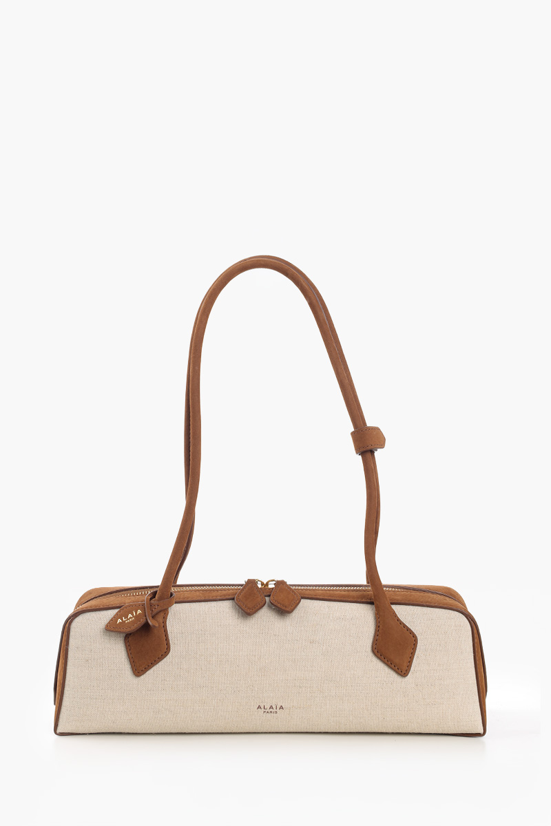 ALAIA Medium Le Teckel Bag in Beige/Brown Canvas and Suede 0
