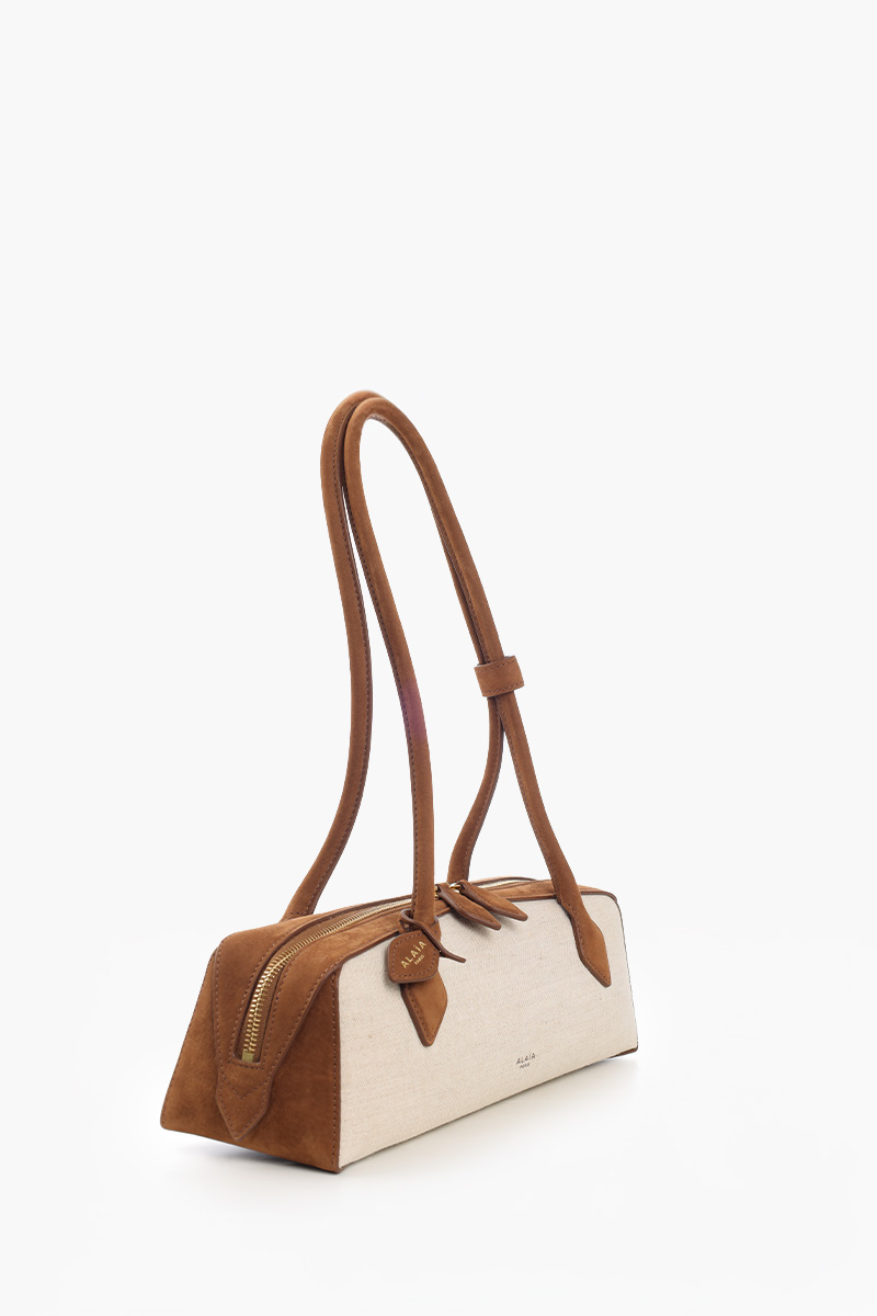 ALAIA Medium Le Teckel Bag in Beige/Brown Canvas and Suede 1