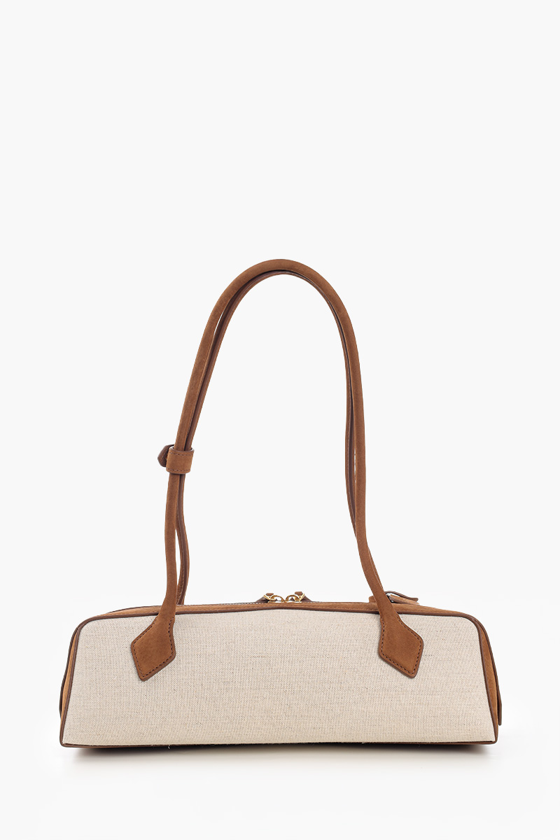 ALAIA Medium Le Teckel Bag in Beige/Brown Canvas and Suede 2
