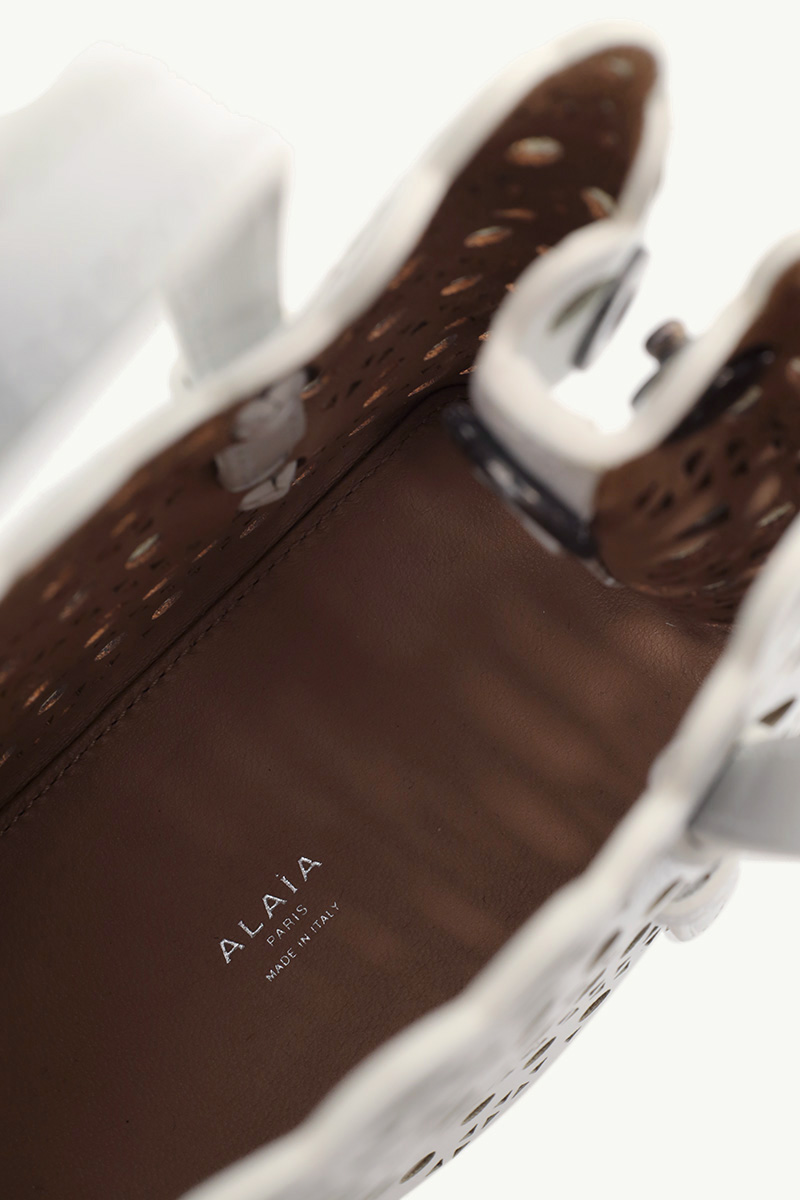 ALAIA Mina 16 Micro Lasered Handbag in Optic White Calf Leather with Removable Shoulder Strap 3