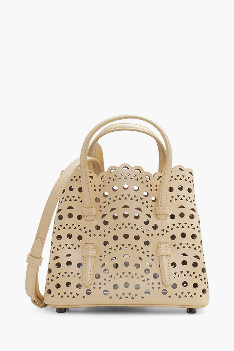 ALAIA Mina 16 Micro Lasered Handbag in Dune Calf Leather with Removable Shoulder Strap 0