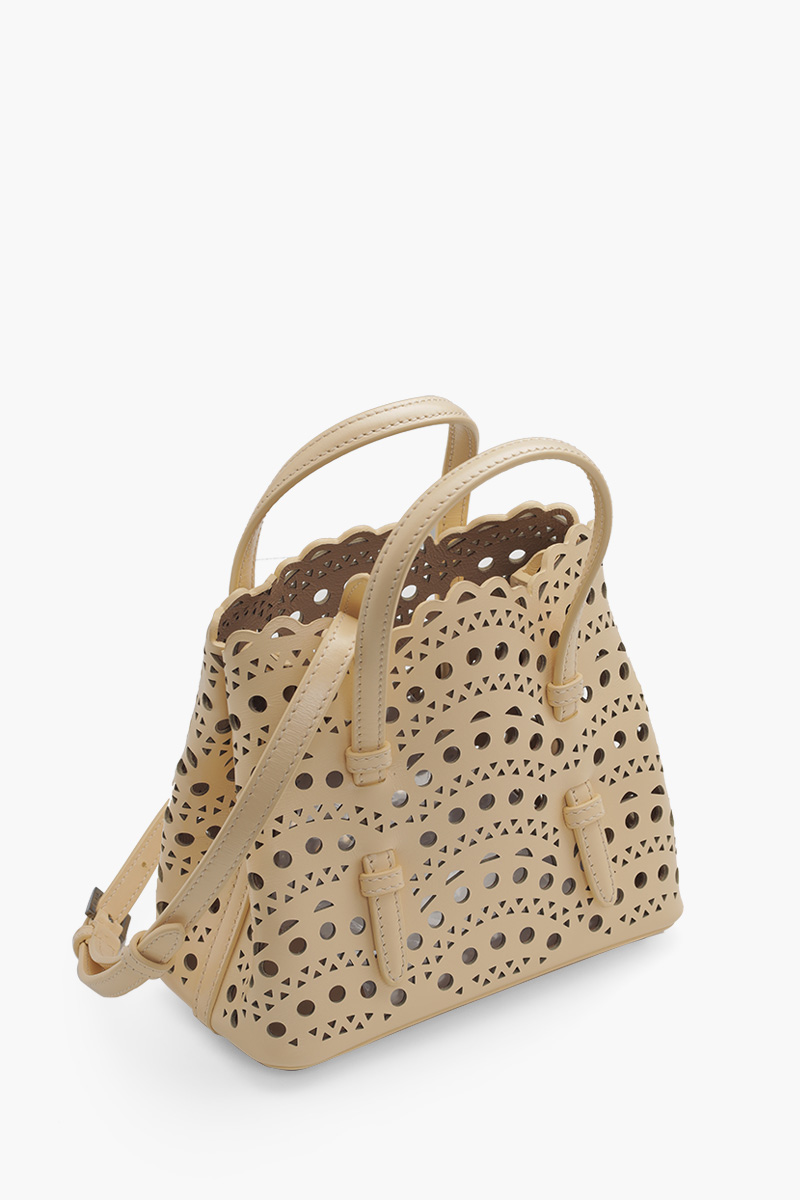 ALAIA Mina 16 Micro Lasered Handbag in Dune Calf Leather with Removable Shoulder Strap 2