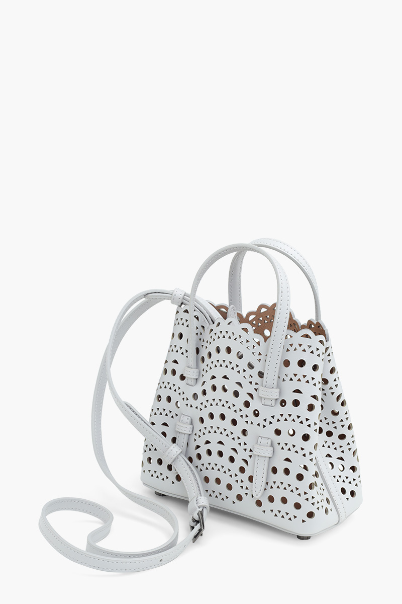 ALAIA Mina 16 Micro Lasered Handbag in Pearl Calf Leather with Removable Shoulder Strap 2