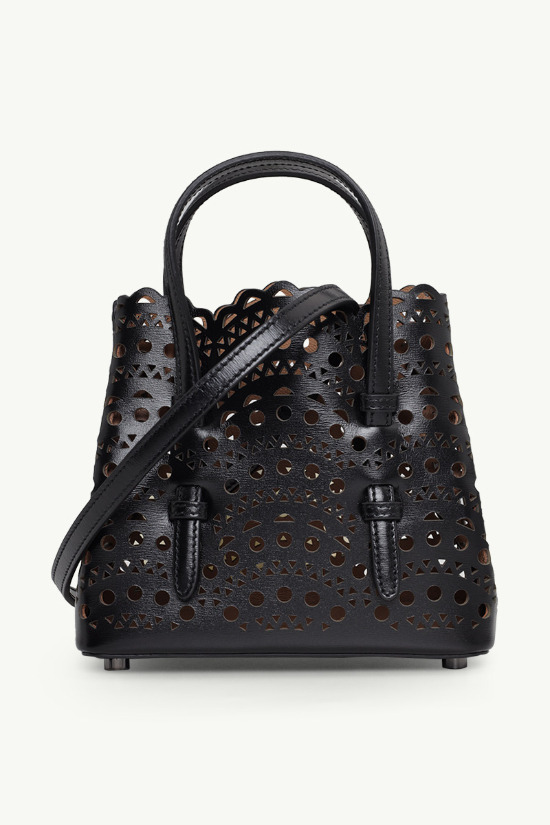 ALAIA Mina 16 Micro Lasered Handbag in Black Calf Leather with Removable Shoulder Strap 0