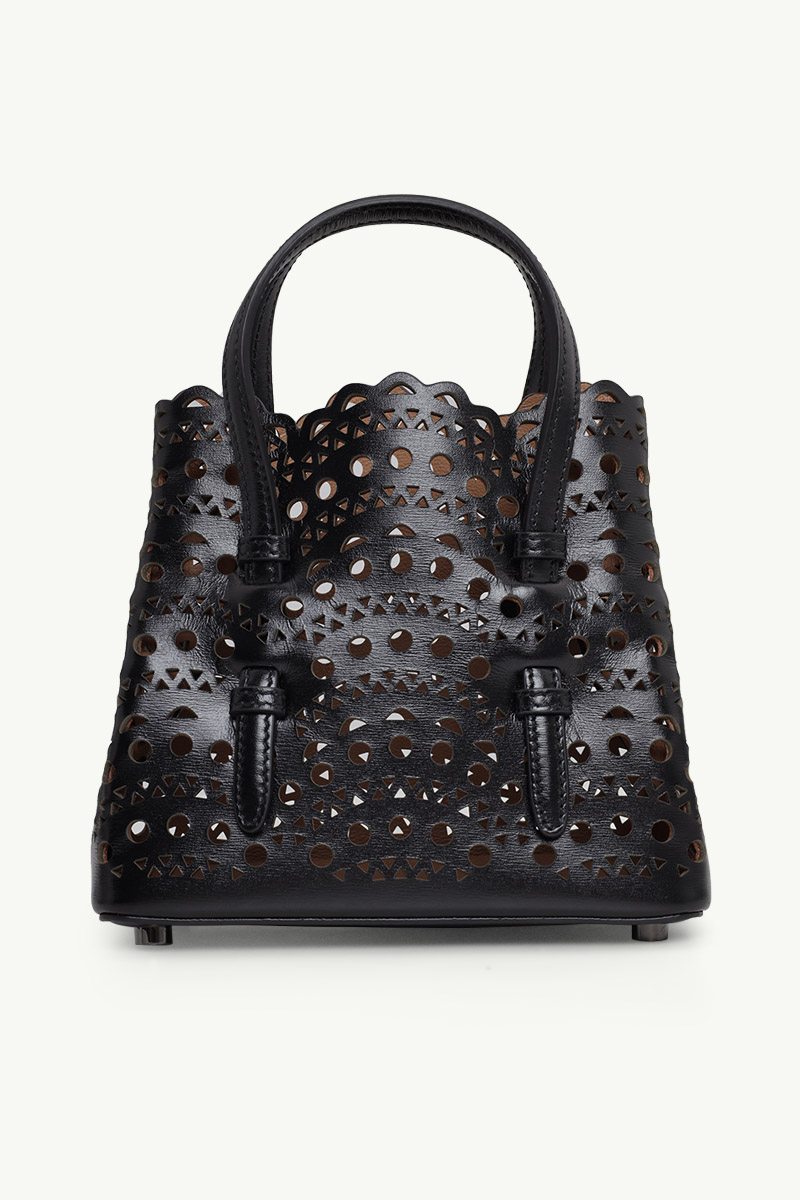 ALAIA Mina 16 Micro Lasered Handbag in Black Calf Leather with Removable Shoulder Strap 1