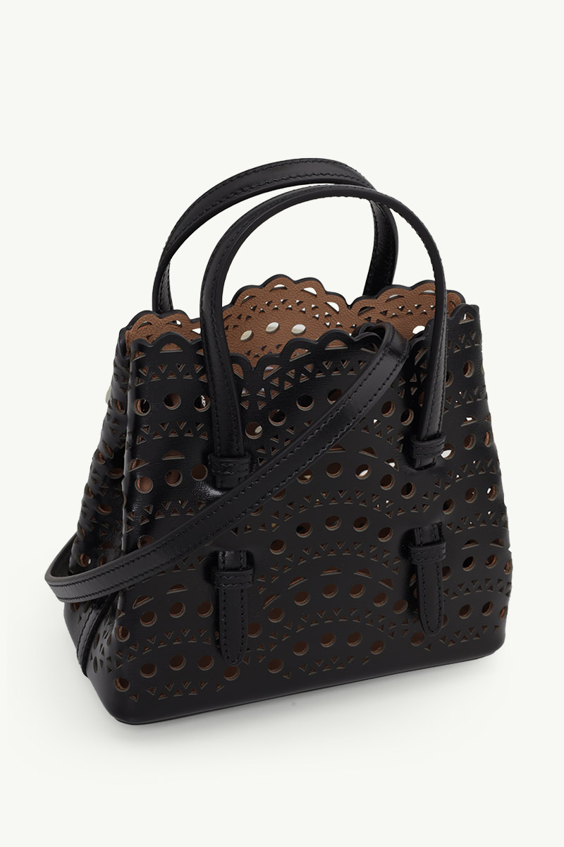 ALAIA Mina 16 Micro Lasered Handbag in Black Calf Leather with Removable Shoulder Strap 2