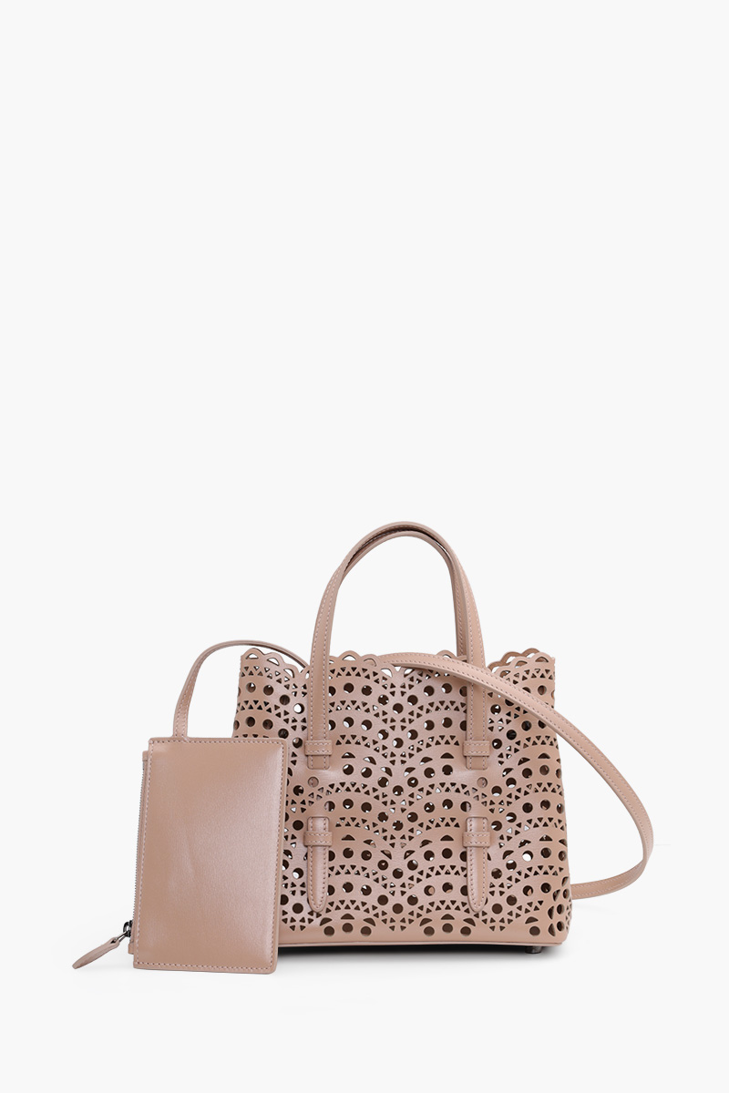 ALAIA Mina 20 Lasered Tote Bag in Sable with Inner Pouch 0