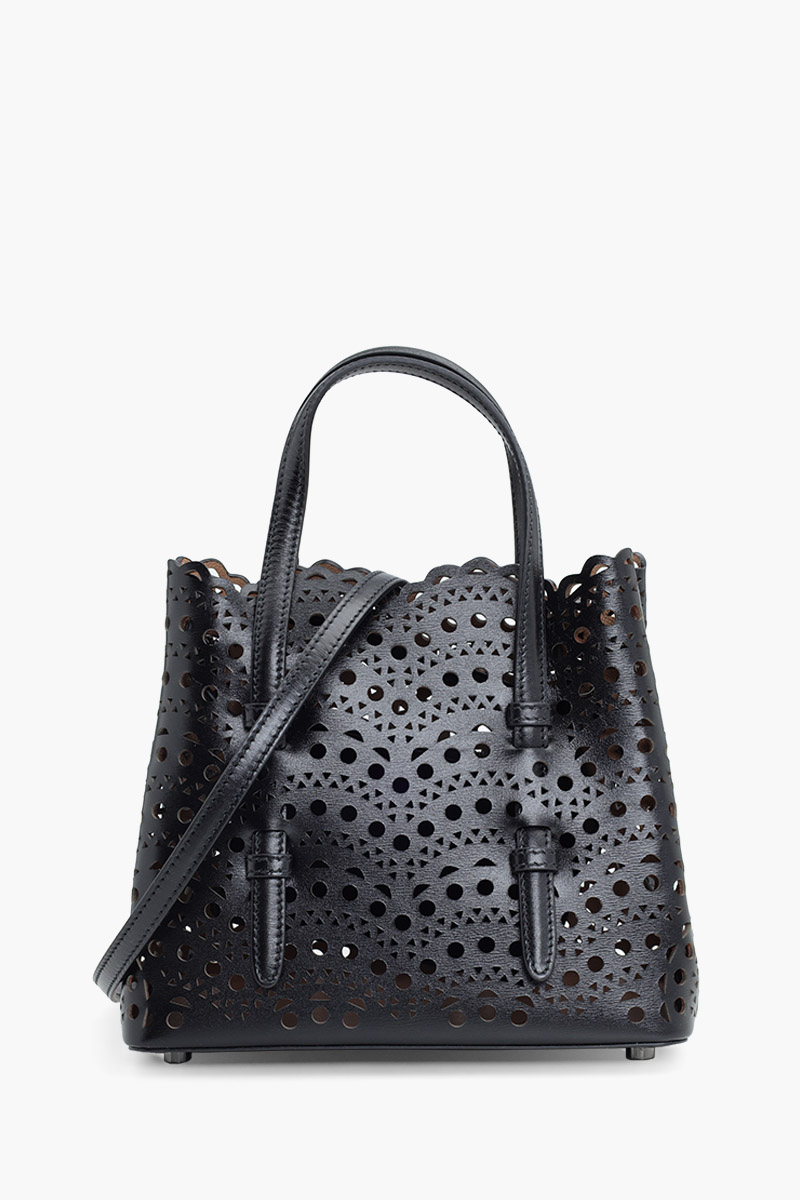 ALAIA Mina 20 Lasered Tote Bag in Black with Inner Pouch 0