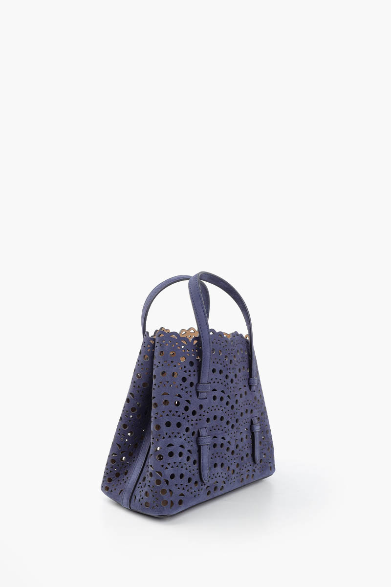 ALAIA Mina 20 Vienne Wave Tote Bag in Dark Blue Nubuck Calfskin Leather 2
