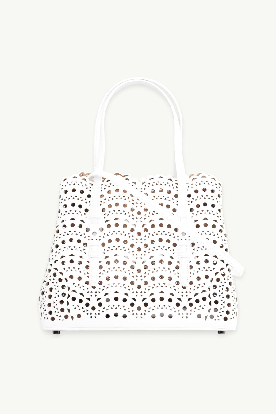 ALAIA Mina 25 Lasered Handbag in White with Inner Pouch 0