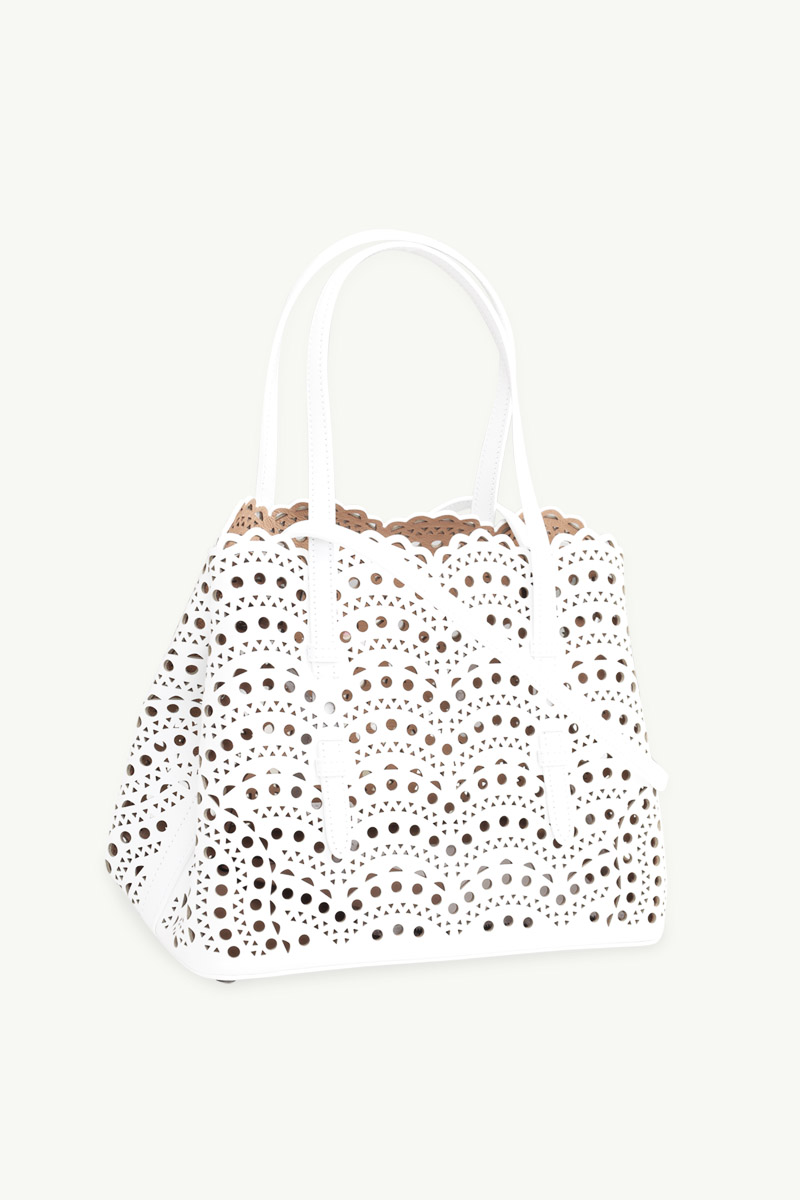 ALAIA Mina 25 Lasered Handbag in White with Inner Pouch 2