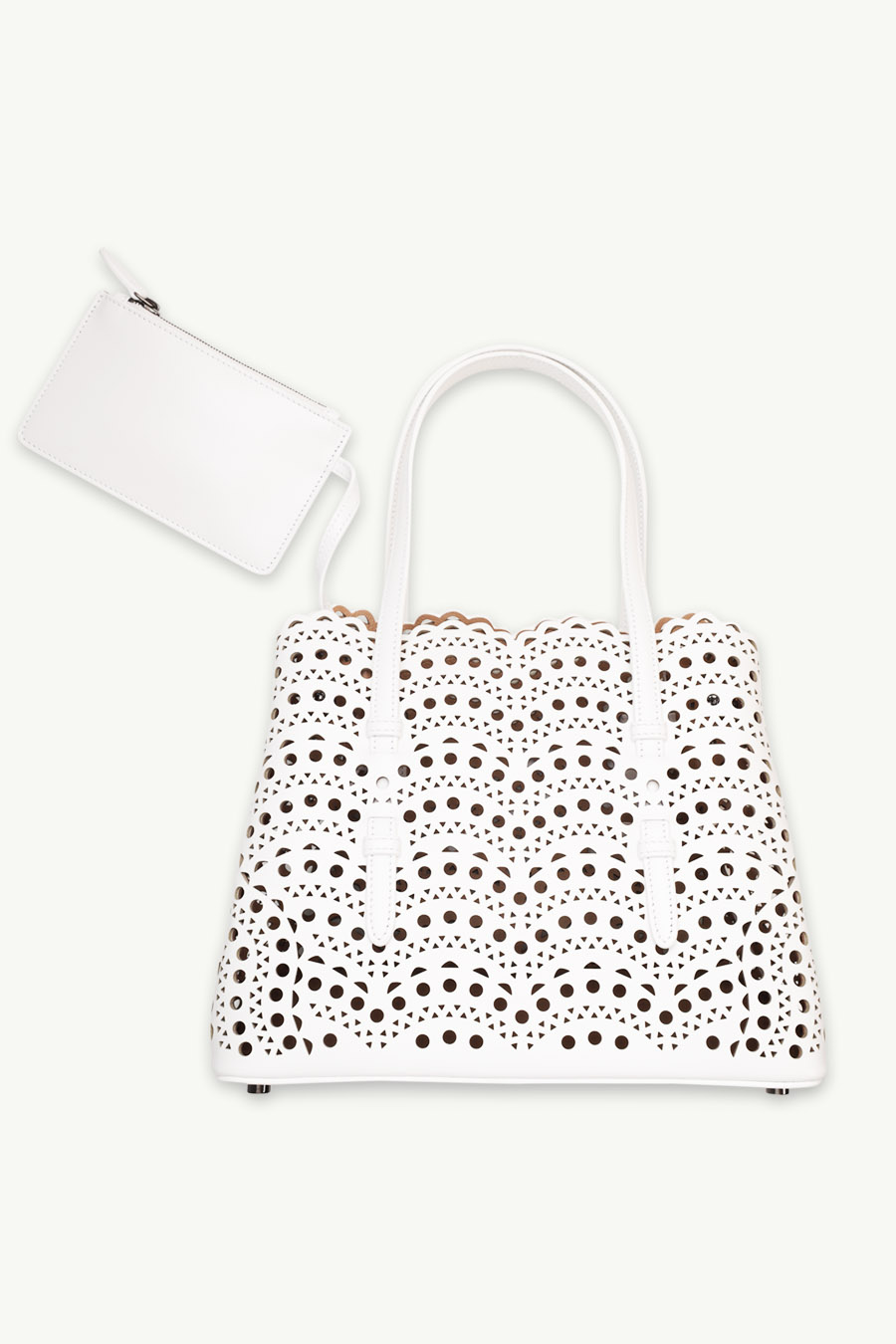 ALAIA Mina 25 Lasered Handbag in White with Inner Pouch 3