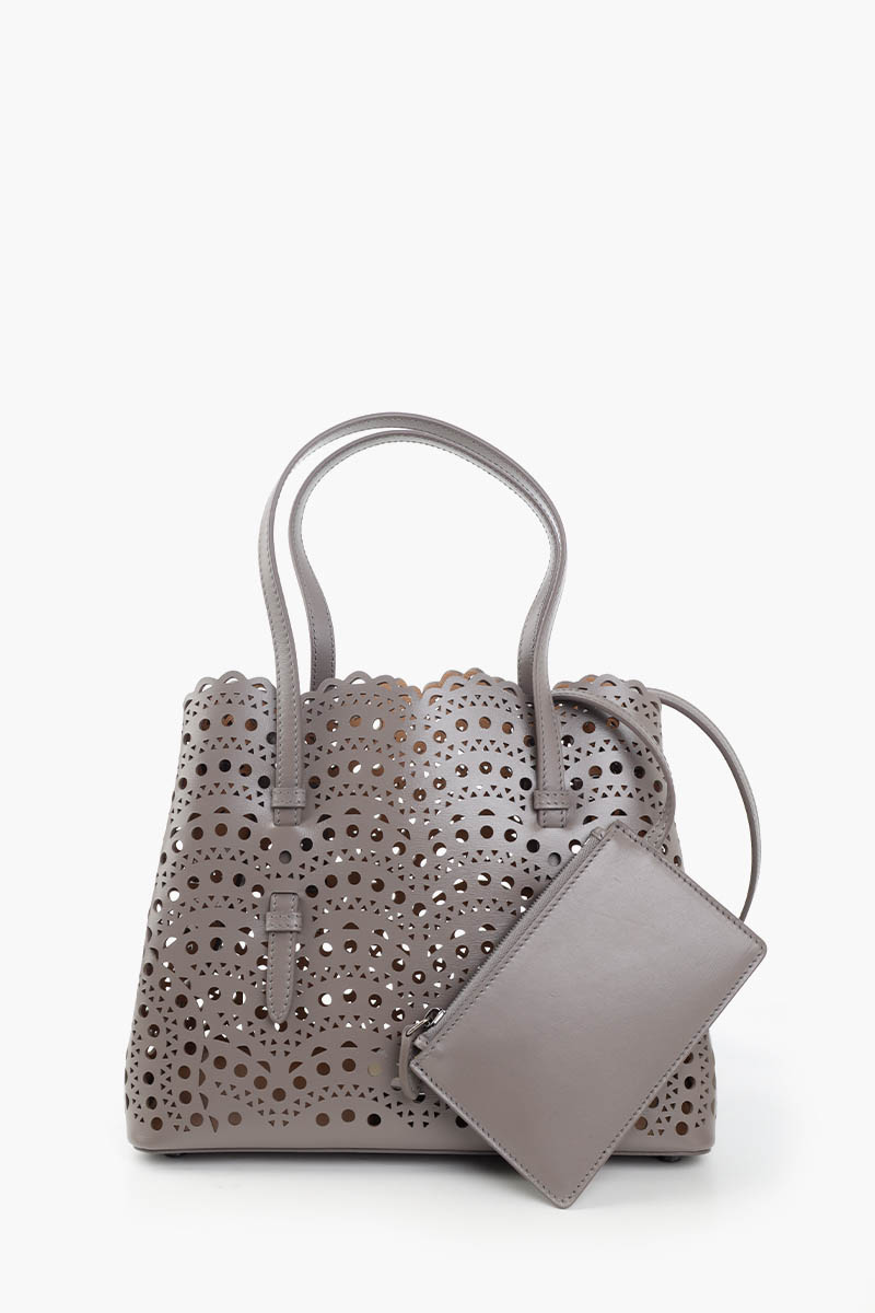 ALAIA Mina 25 Lasered Handbag in Taupe with Inner Pouch 1