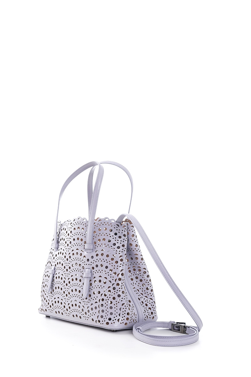 ALAIA Mina 25 Lasered Handbag in Lavender with Inner Pouch 1