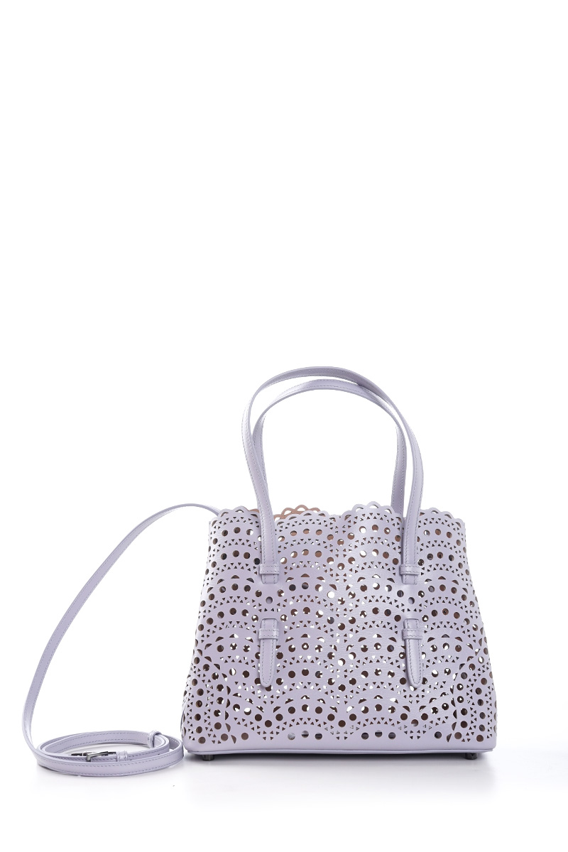 ALAIA Mina 25 Lasered Handbag in Lavender with Inner Pouch 2