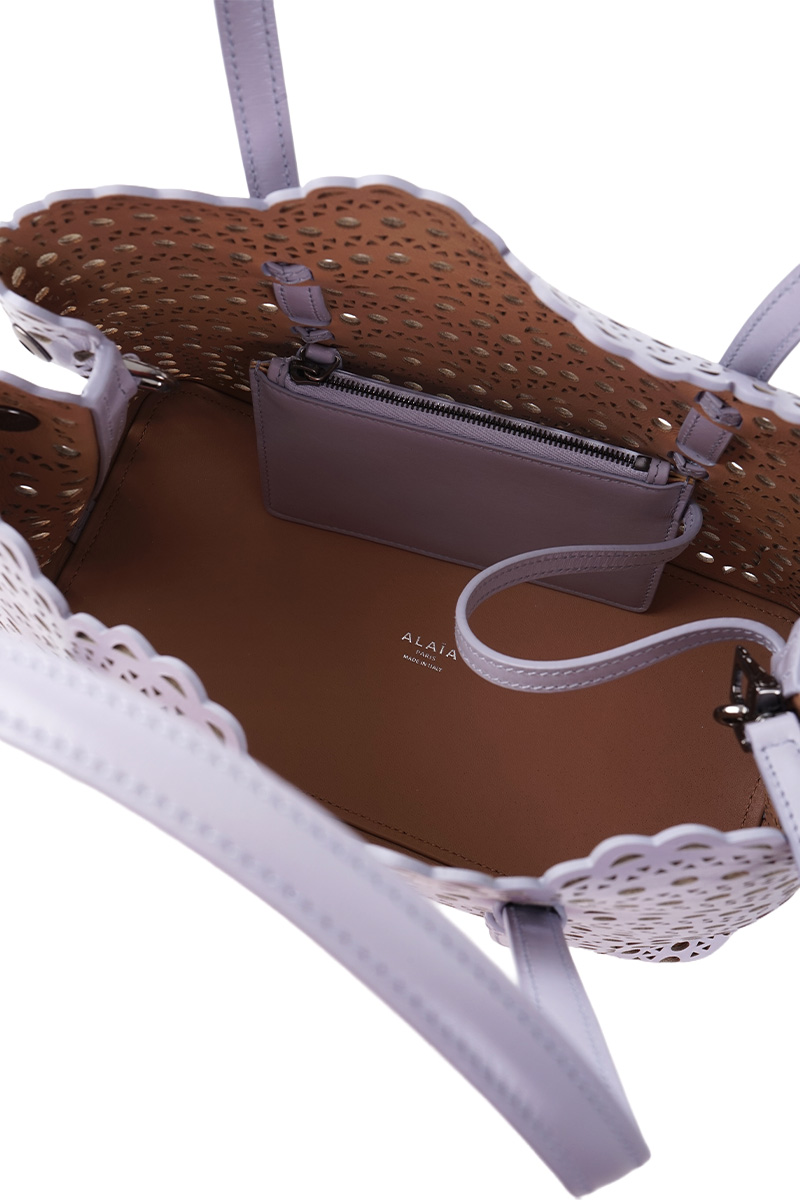 ALAIA Mina 25 Lasered Handbag in Lavender with Inner Pouch 3