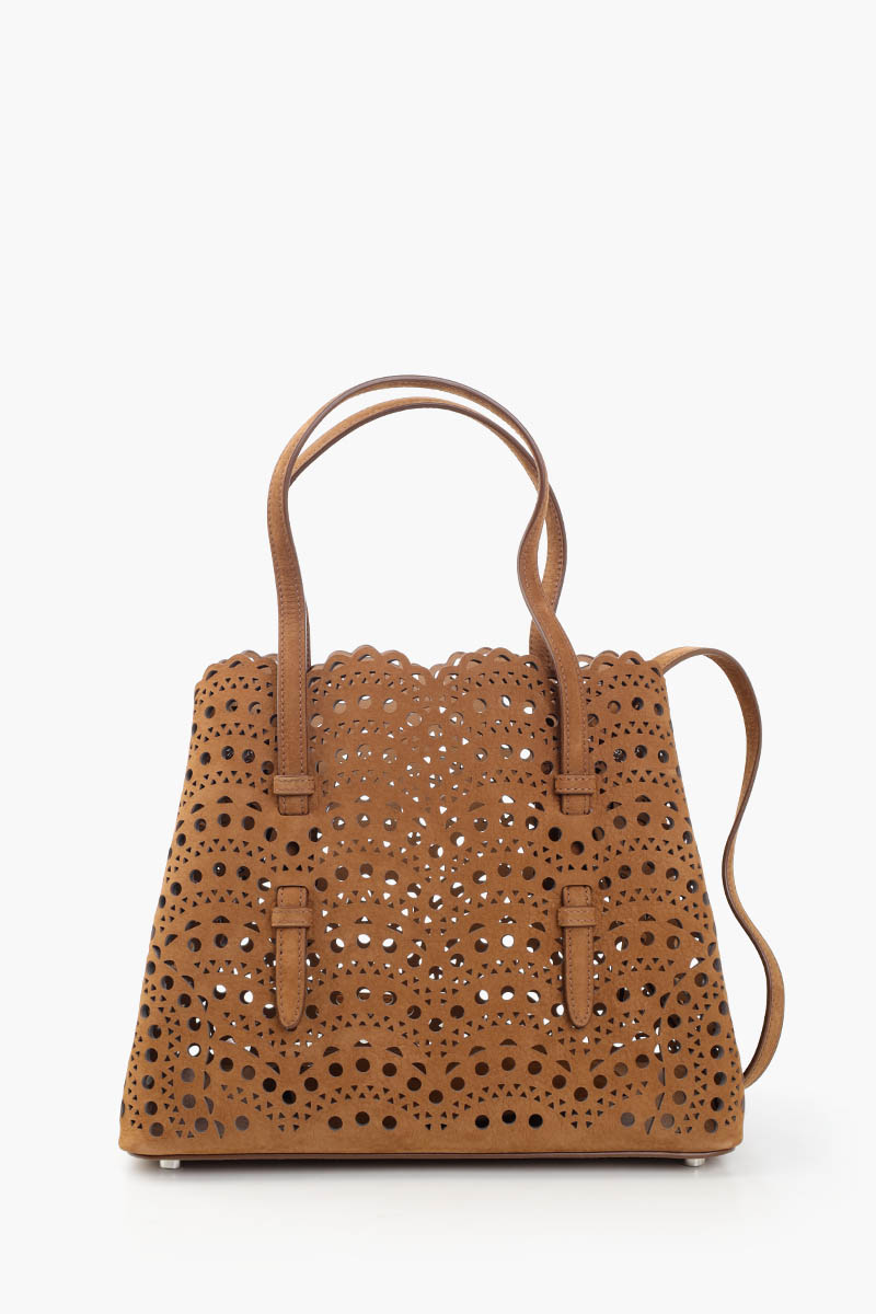 ALAIA Mina 25 Lasered Handbag in Terracotta Brown Suede with Inner Pouch 0