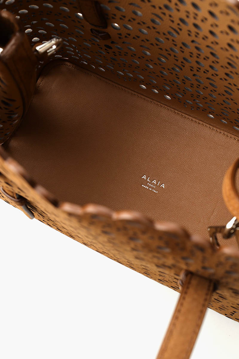 ALAIA Mina 25 Lasered Handbag in Terracotta Brown Suede with Inner Pouch 4
