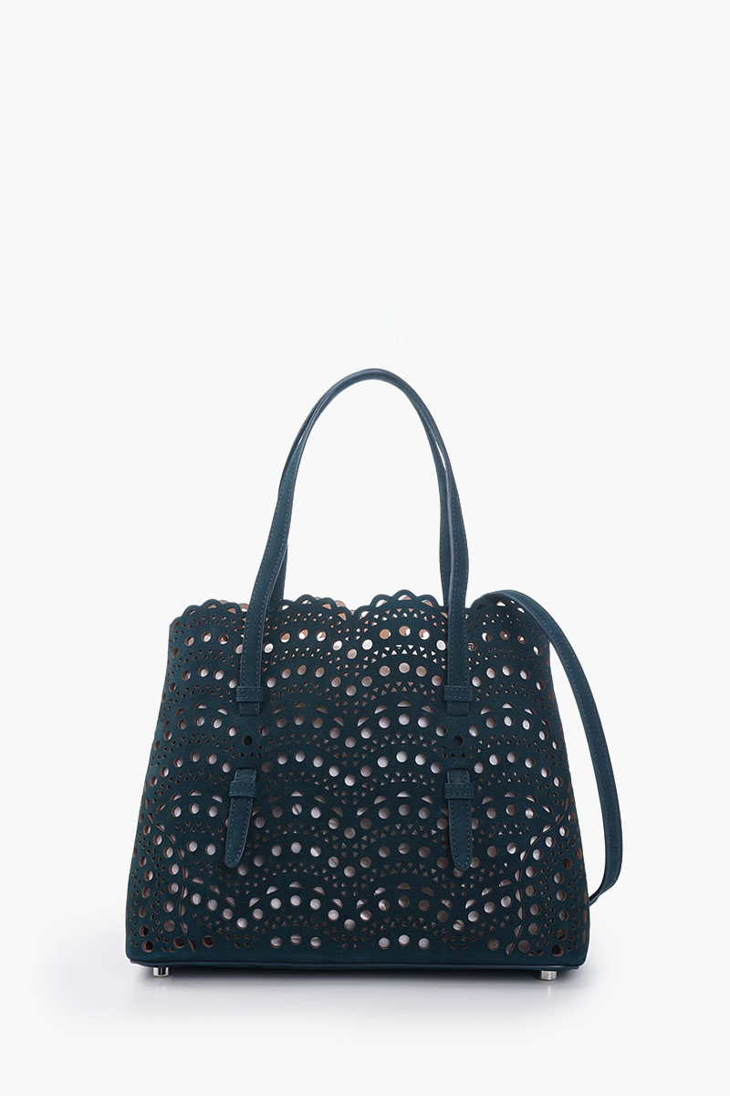 ALAIA Mina 25 Lasered Handbag in Peacock Blue Suede with Inner Pouch 0